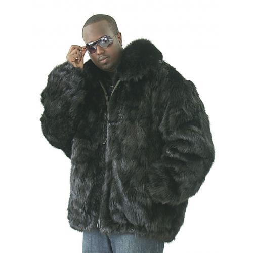 Winter Fur Black Genuine Beaver Fur Bomber Jacket With Full Skin Fox Collar M01R01BK.